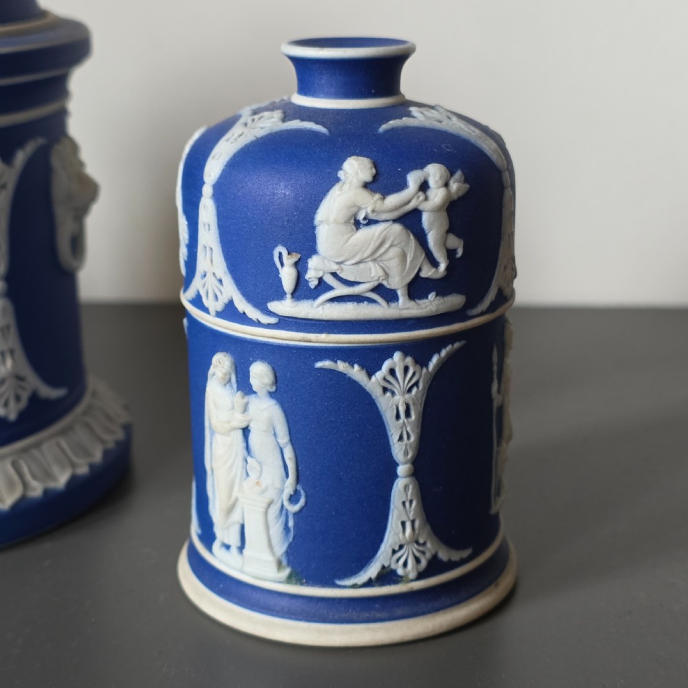 Rare 19th-Century Wedgwood Jasperware Match Boxes Taper Top (Pair) View V