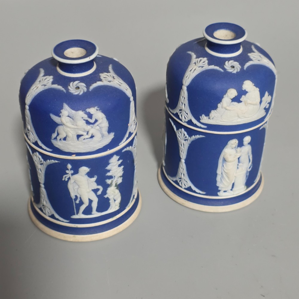 Rare 19th-Century Wedgwood Jasperware Match Boxes Taper Top (Pair) View IX