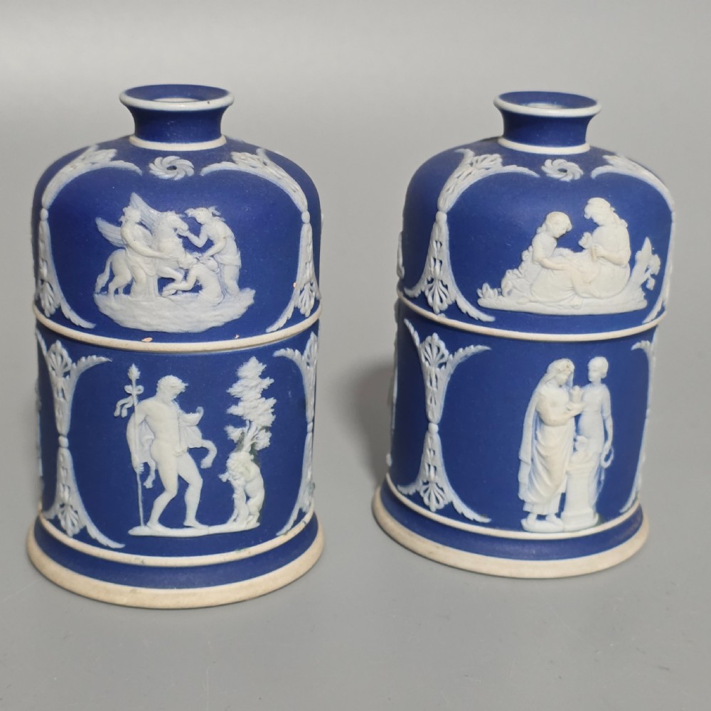 Rare 19th-Century Wedgwood Jasperware Match Boxes Taper Top (Pair) View X