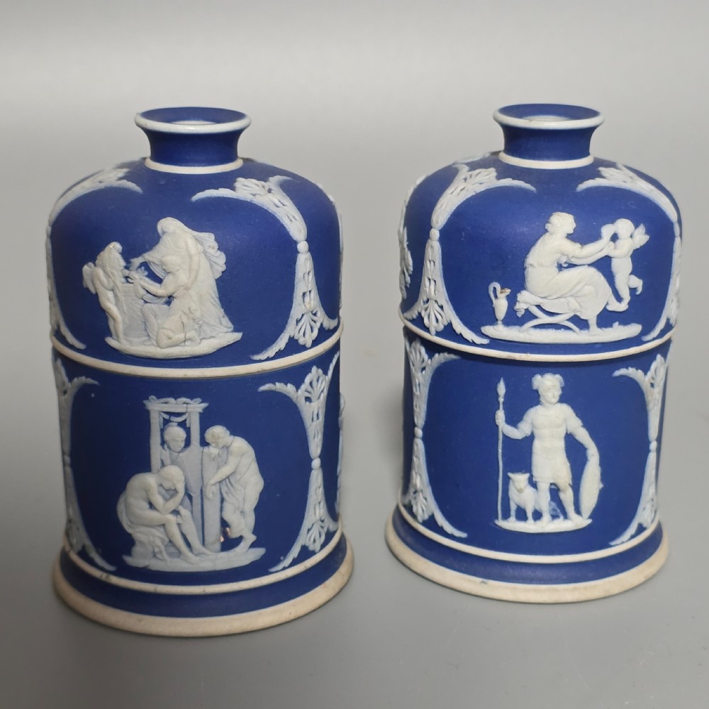Rare 19th-Century Wedgwood Jasperware Match Boxes Taper Top (Pair) View XI