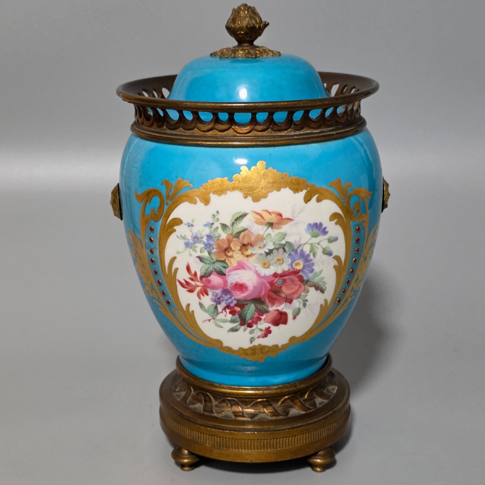 Exquisite 19thc Gilt Bronze Mounted Painted Sevres Vase 21,5cm