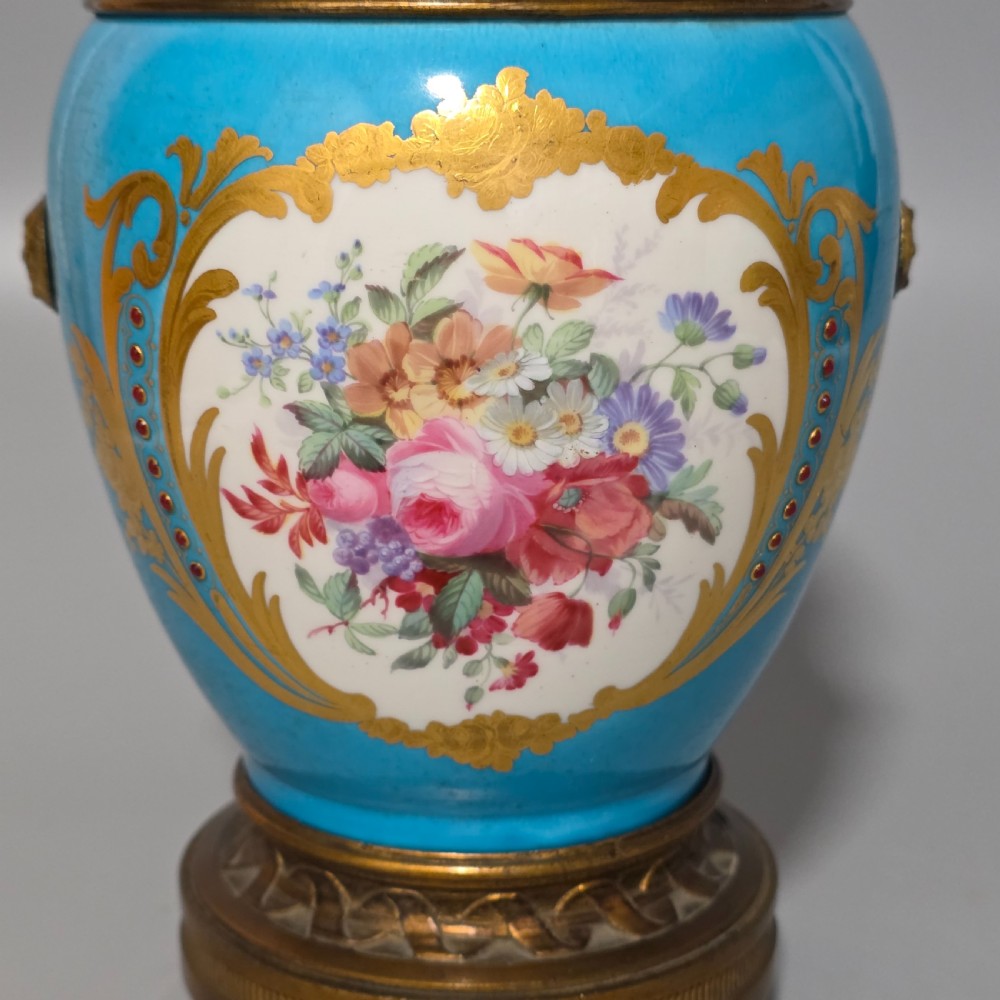 Exquisite 19thc Gilt Bronze Mounted Painted Sevres Vase 21,5cm View VI