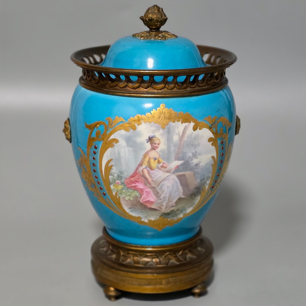 Exquisite 19thc Gilt Bronze Mounted Painted Sevres Vase 21,5cm View XIV