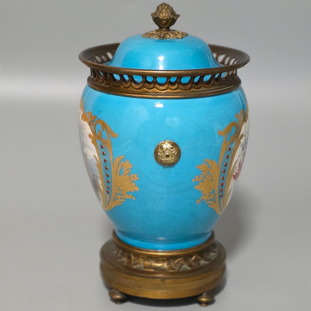 Exquisite 19thc Gilt Bronze Mounted Painted Sevres Vase 21,5cm View XV
