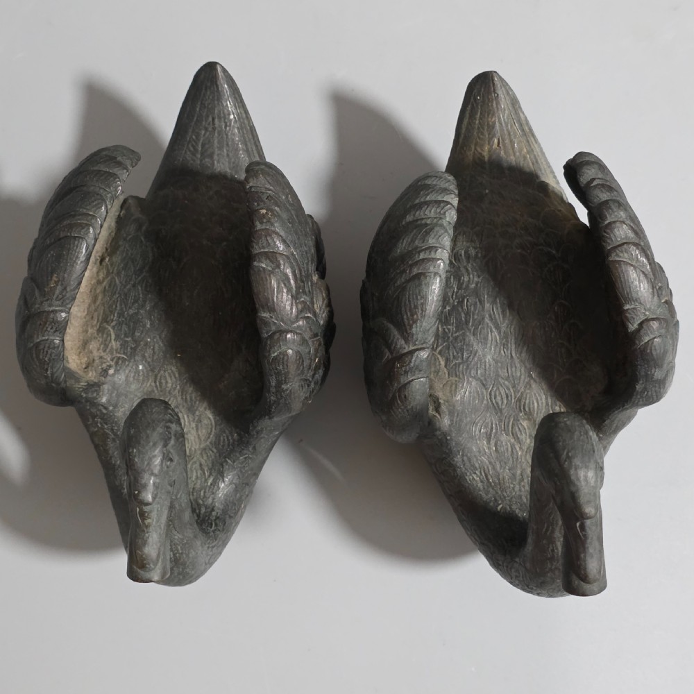 Rare Pair of 19th-Century Bronze Swan Fountain Spouts — Exquisite Detail and Patina View III