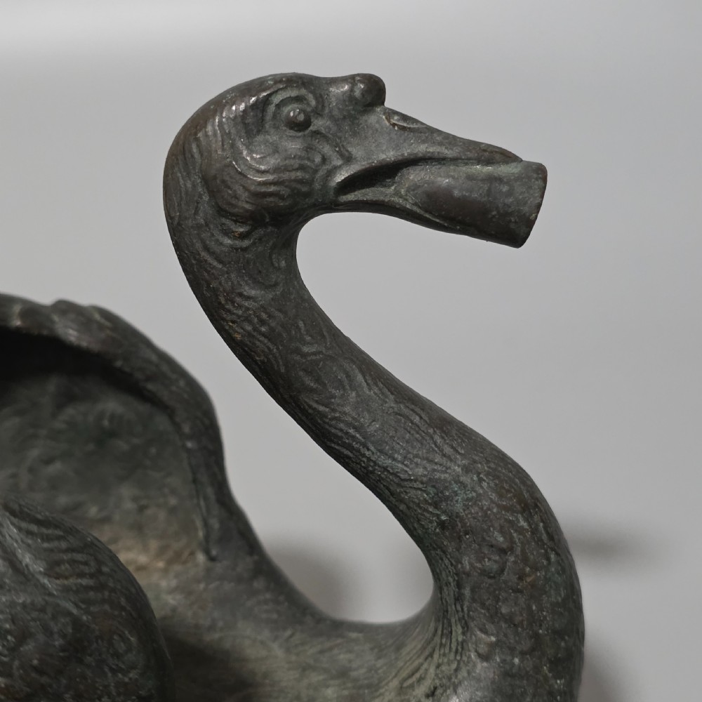 Rare Pair of 19th-Century Bronze Swan Fountain Spouts — Exquisite Detail and Patina View VII