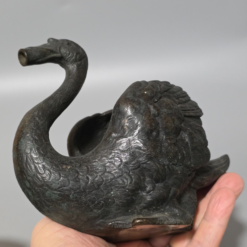 Rare Pair of 19th-Century Bronze Swan Fountain Spouts — Exquisite Detail and Patina View VIII