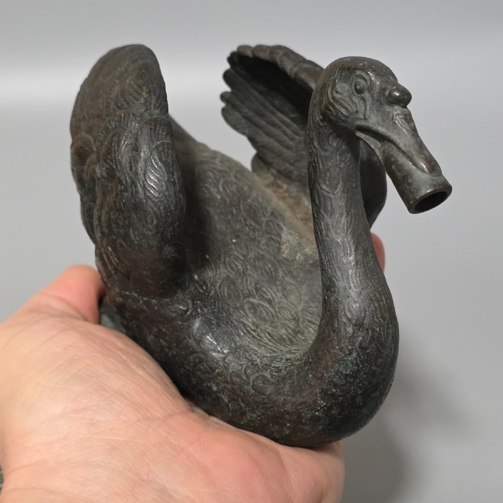 Rare Pair of 19th-Century Bronze Swan Fountain Spouts — Exquisite Detail and Patina View XII