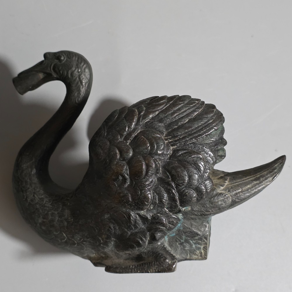 Rare Pair of 19th-Century Bronze Swan Fountain Spouts — Exquisite Detail and Patina View XVI