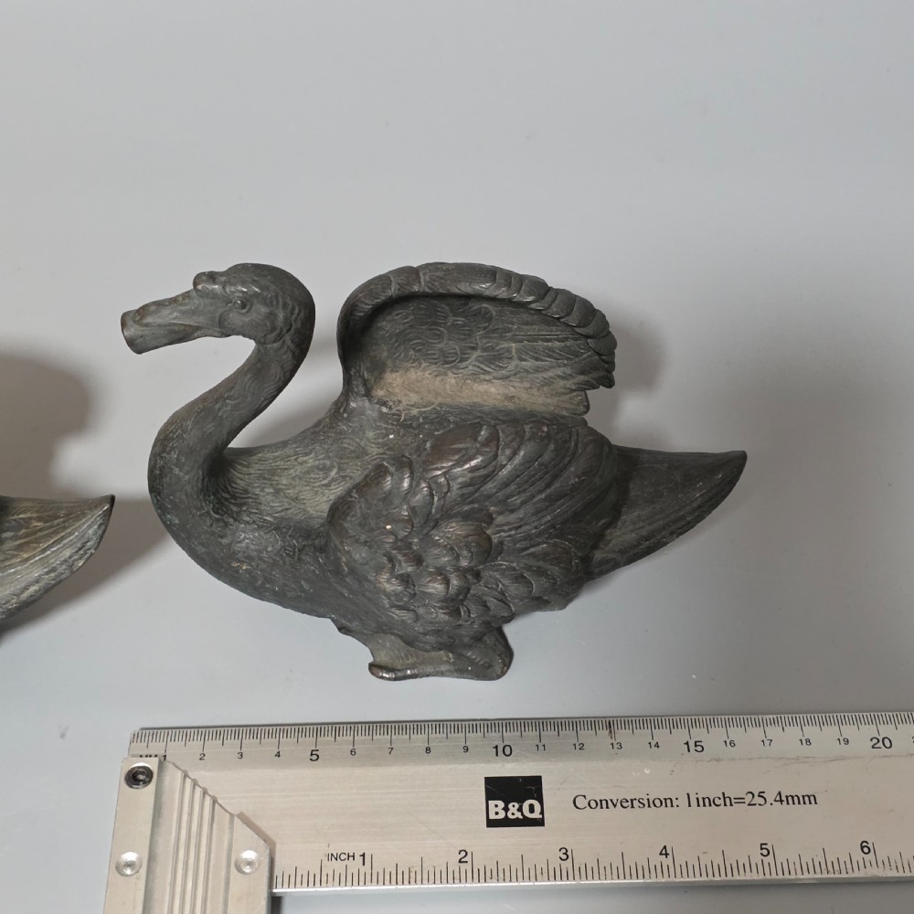 Rare Pair of 19th-Century Bronze Swan Fountain Spouts — Exquisite Detail and Patina View XX