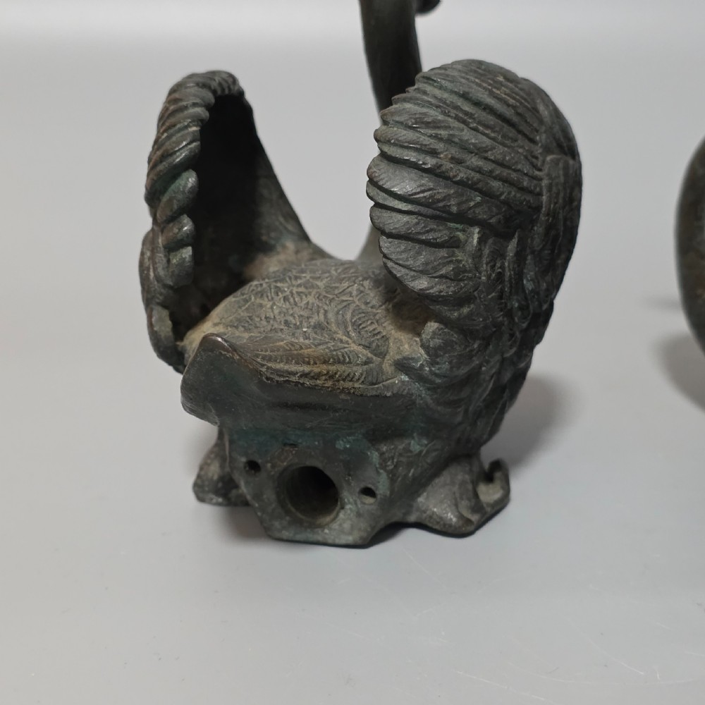 Rare Pair of 19th-Century Bronze Swan Fountain Spouts — Exquisite Detail and Patina View XXIII