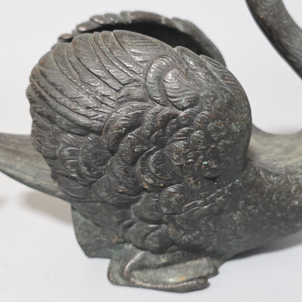 Rare Pair of 19th-Century Bronze Swan Fountain Spouts — Exquisite Detail and Patina View XXIV