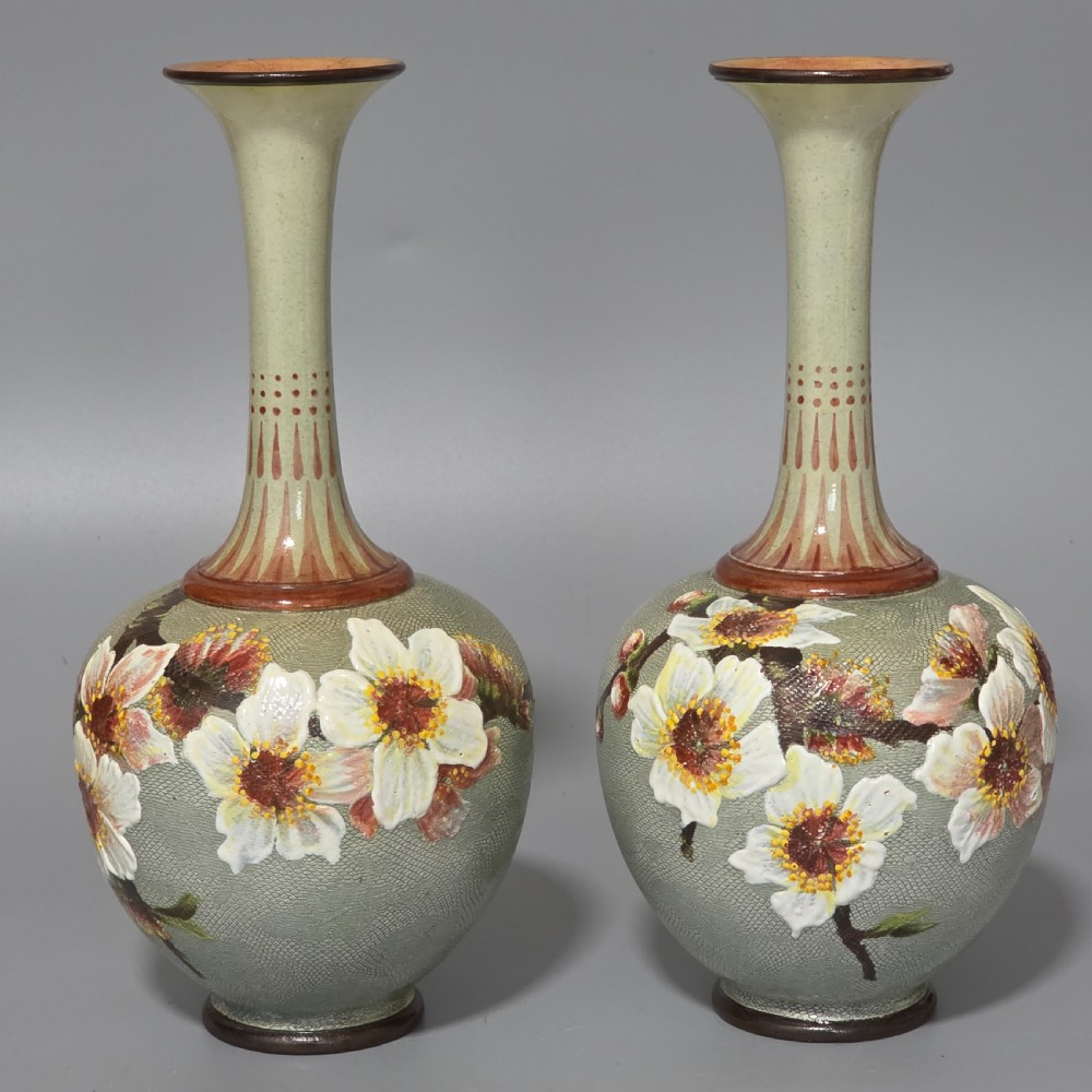 Elegant Rare Pair of Doulton Lambeth Faience Vases – Slaters Patent, c.1880