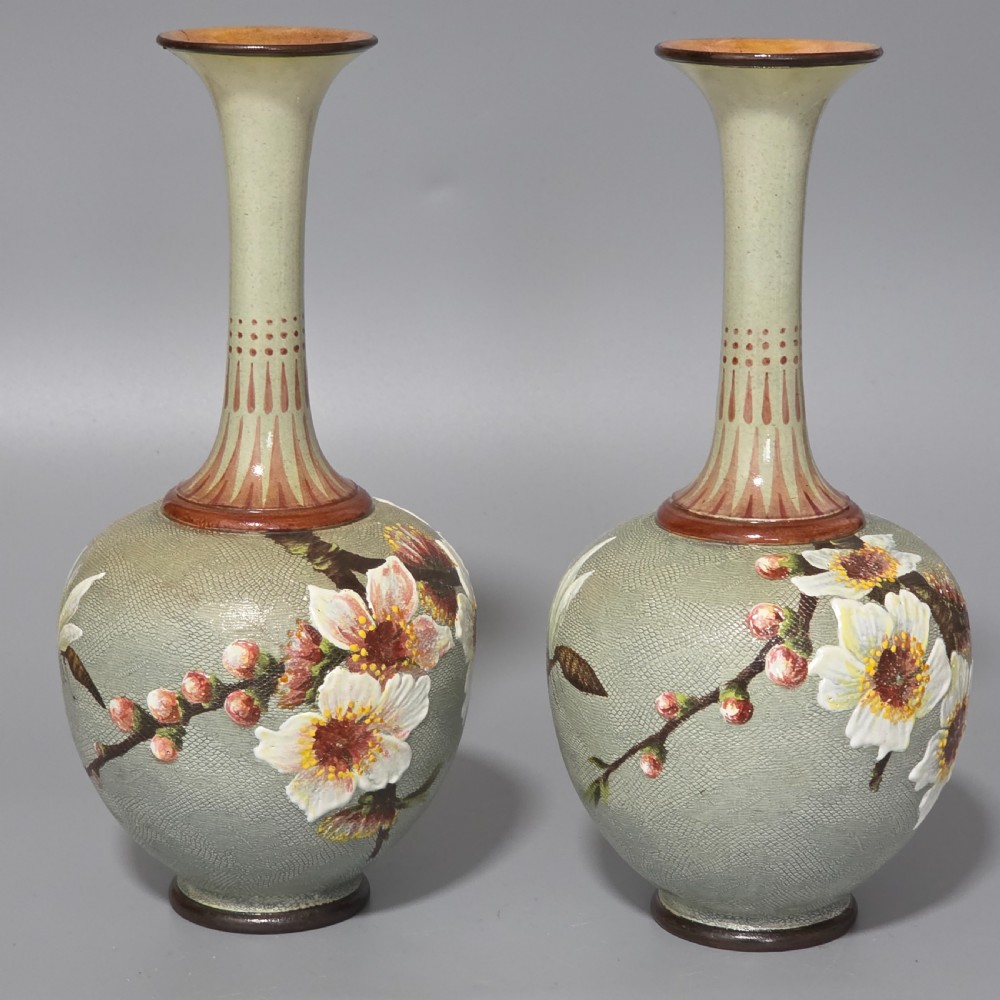 Elegant Rare Pair of Doulton Lambeth Faience Vases – Slaters Patent, c.1880 View II