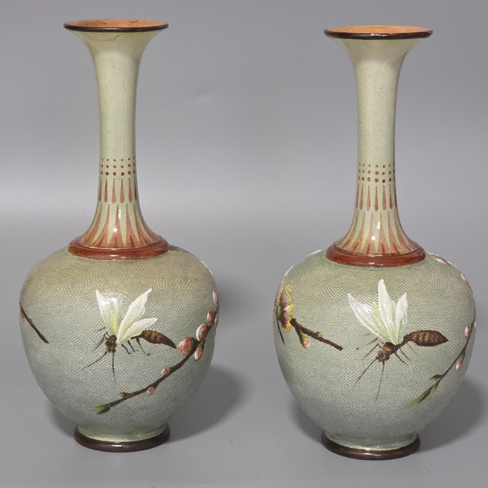 Elegant Rare Pair of Doulton Lambeth Faience Vases – Slaters Patent, c.1880 View III