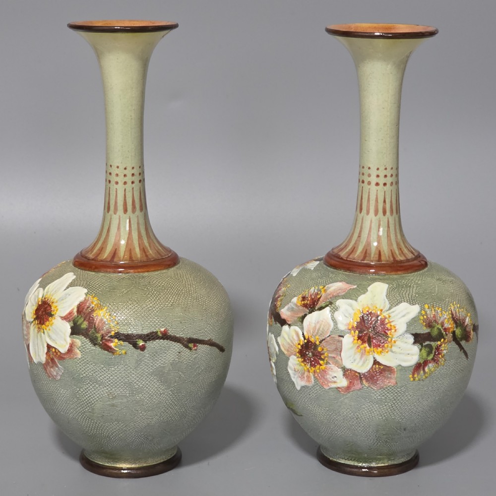 Elegant Rare Pair of Doulton Lambeth Faience Vases – Slaters Patent, c.1880 View V