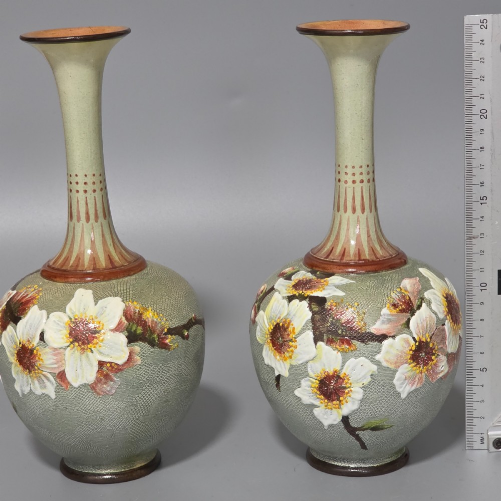 Elegant Rare Pair of Doulton Lambeth Faience Vases – Slaters Patent, c.1880 View VI