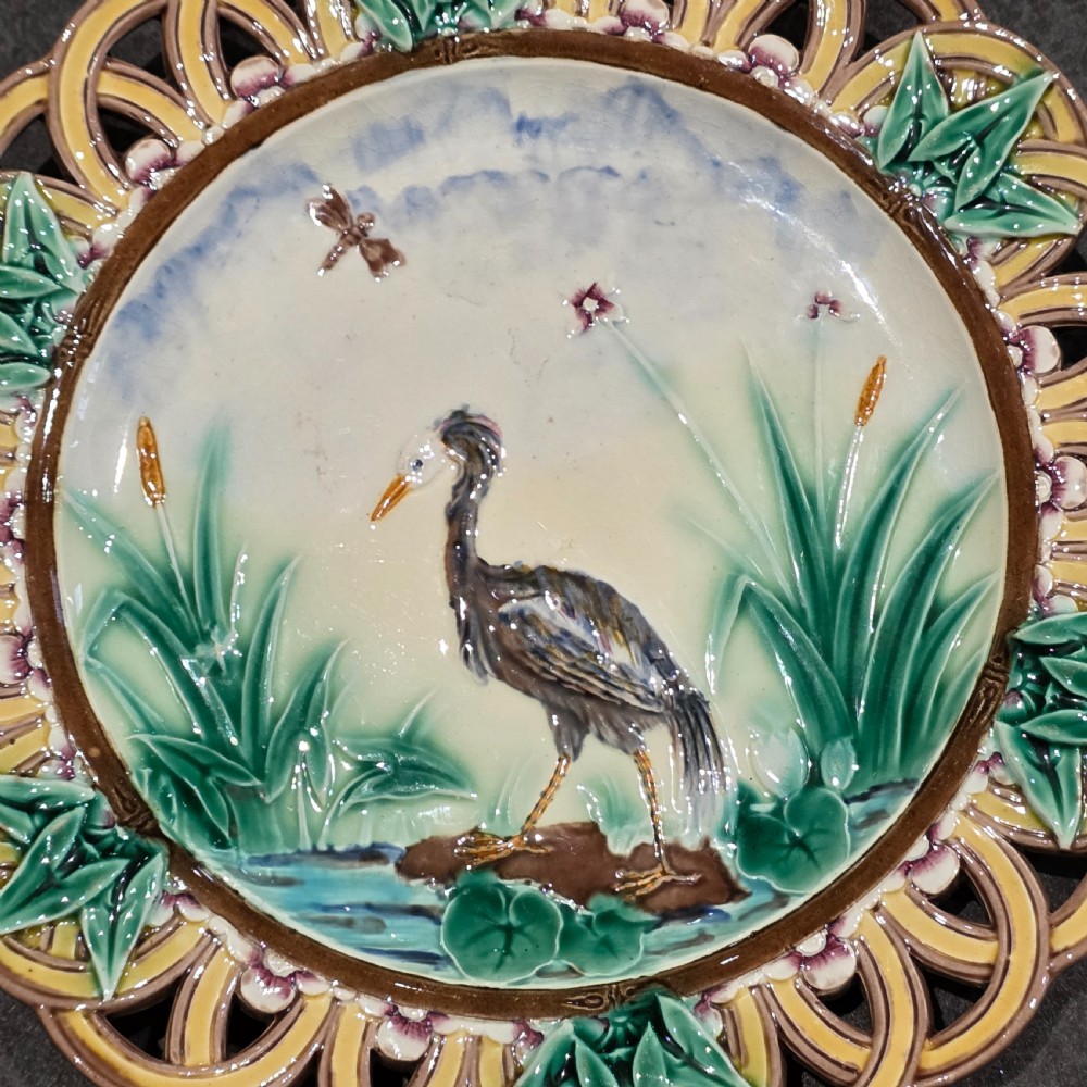 Wedgwood Majolica Heron Plate - Joseph Théodore Deck – England, 1871 View II