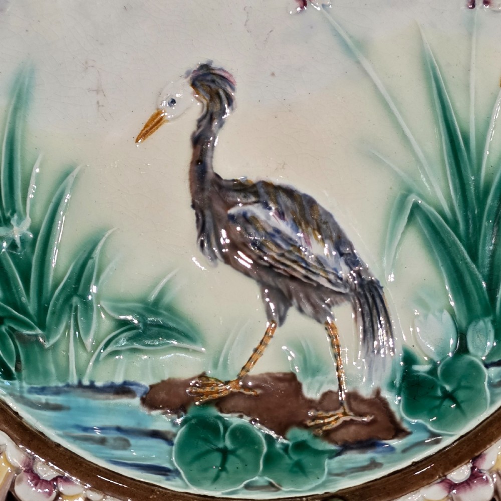 Wedgwood Majolica Heron Plate - Joseph Théodore Deck – England, 1871 View III