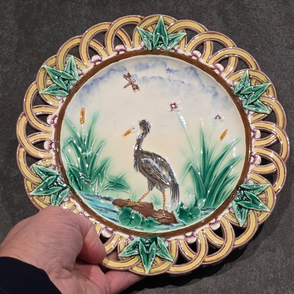Wedgwood Majolica Heron Plate - Joseph Théodore Deck – England, 1871 View VII
