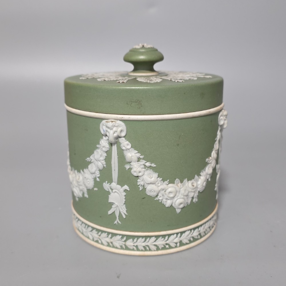 Delightful Green Wedgwood Tobacco jar and Cover c1880