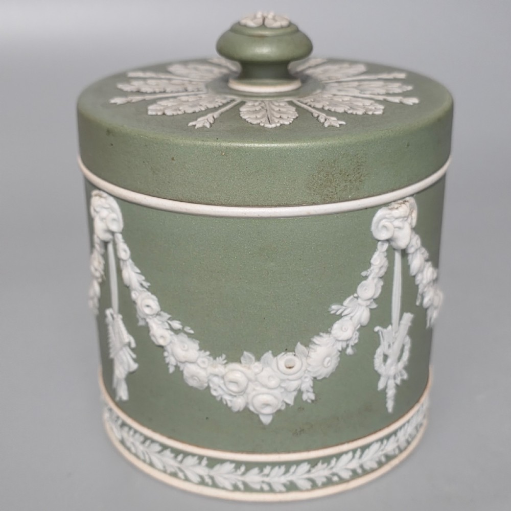 Delightful Green Wedgwood Tobacco jar and Cover c1880 View VII