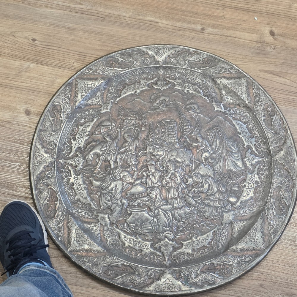 Attractive Huge 68cm Antique Coppered Metal Eastern Charger View III