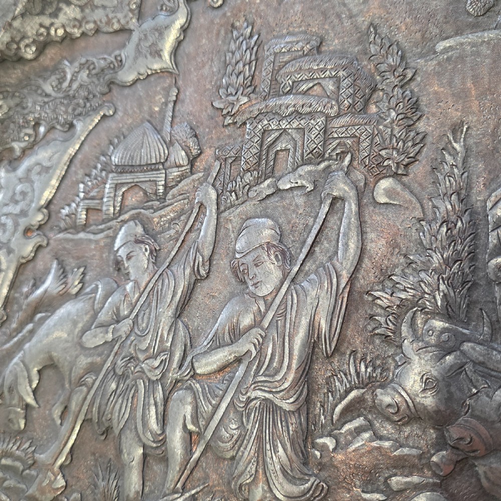 Attractive Huge 68cm Antique Coppered Metal Eastern Charger View V