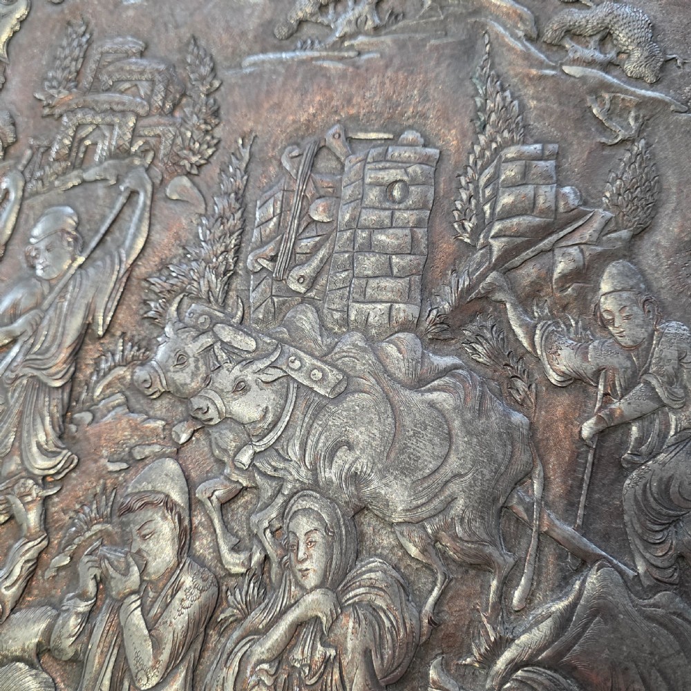 Attractive Huge 68cm Antique Coppered Metal Eastern Charger View VIII