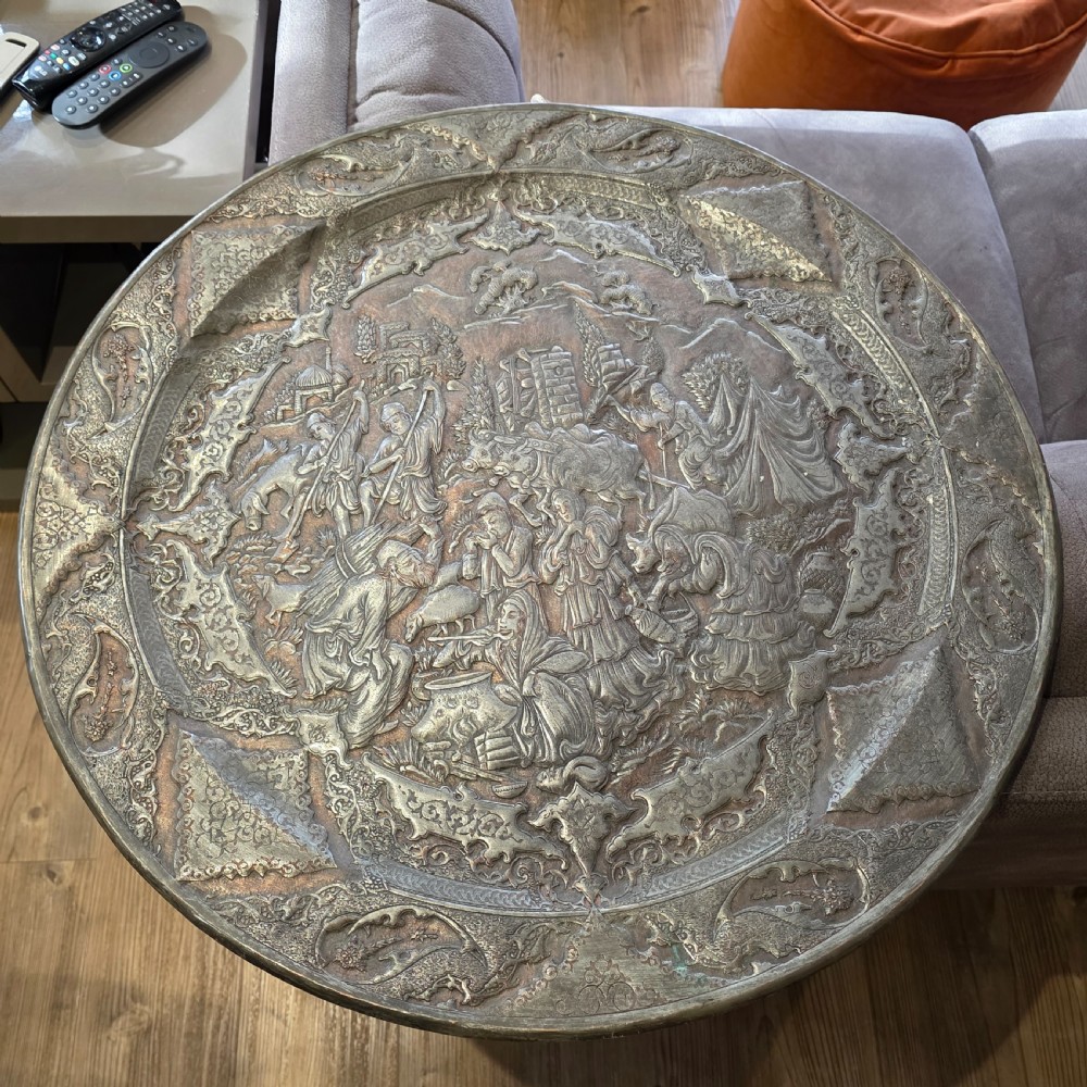 Attractive Huge 68cm Antique Coppered Metal Eastern Charger View X