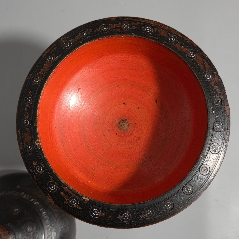 Delightful 19thc Decorated Eastern Lacquered Bowl & Cover View VIII