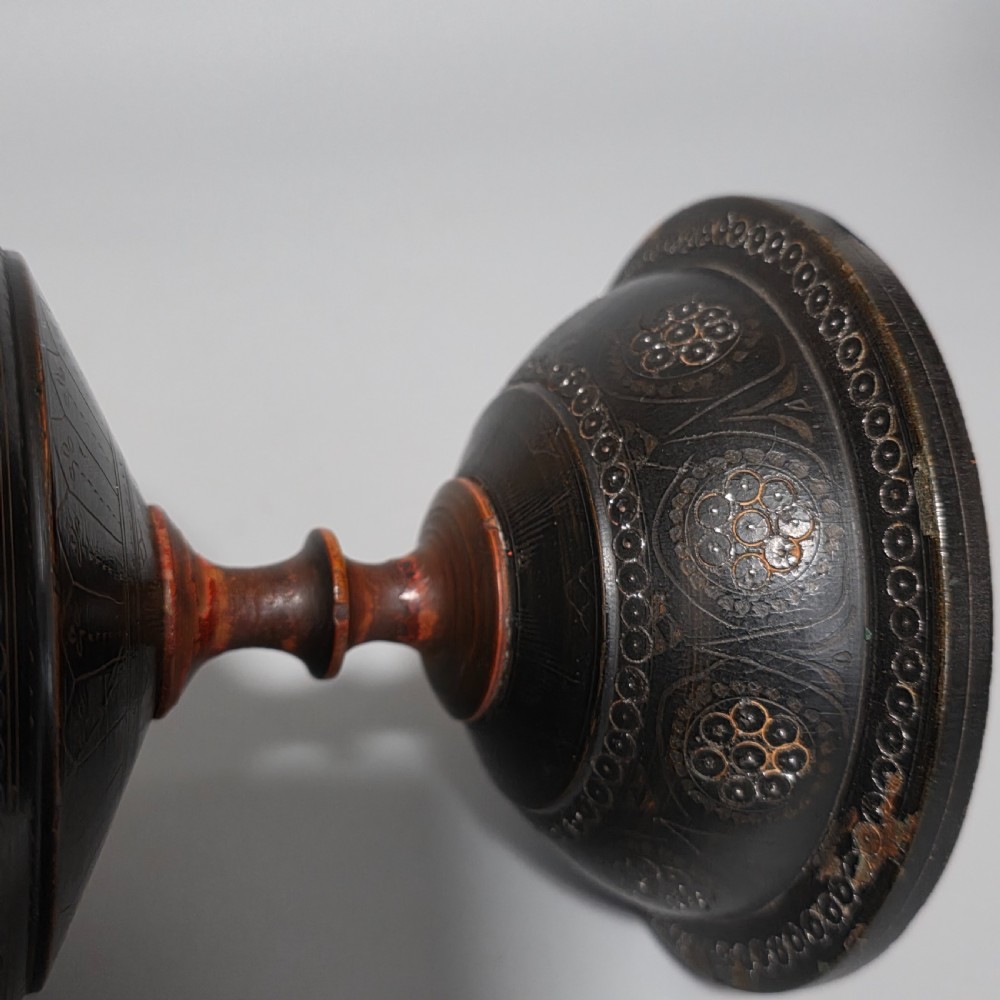 Delightful 19thc Decorated Eastern Lacquered Bowl & Cover View XV