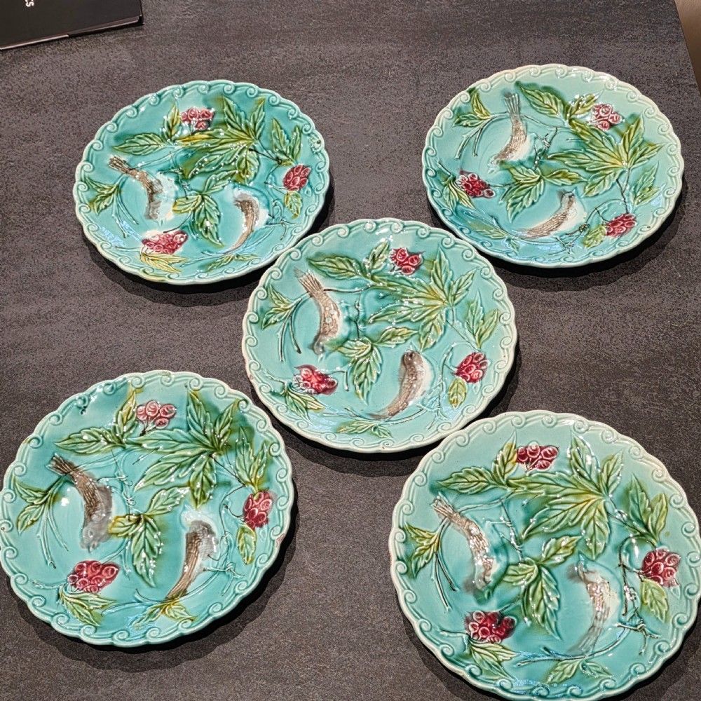 Antique Set of 5 x French Majolica Plates c1880