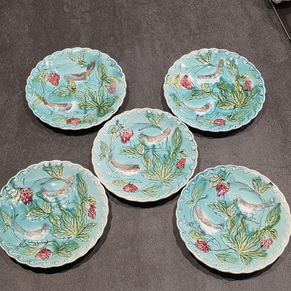 Antique Set of 5 x French Majolica Plates c1880 View II