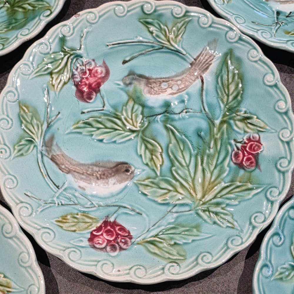 Antique Set of 5 x French Majolica Plates c1880 View V