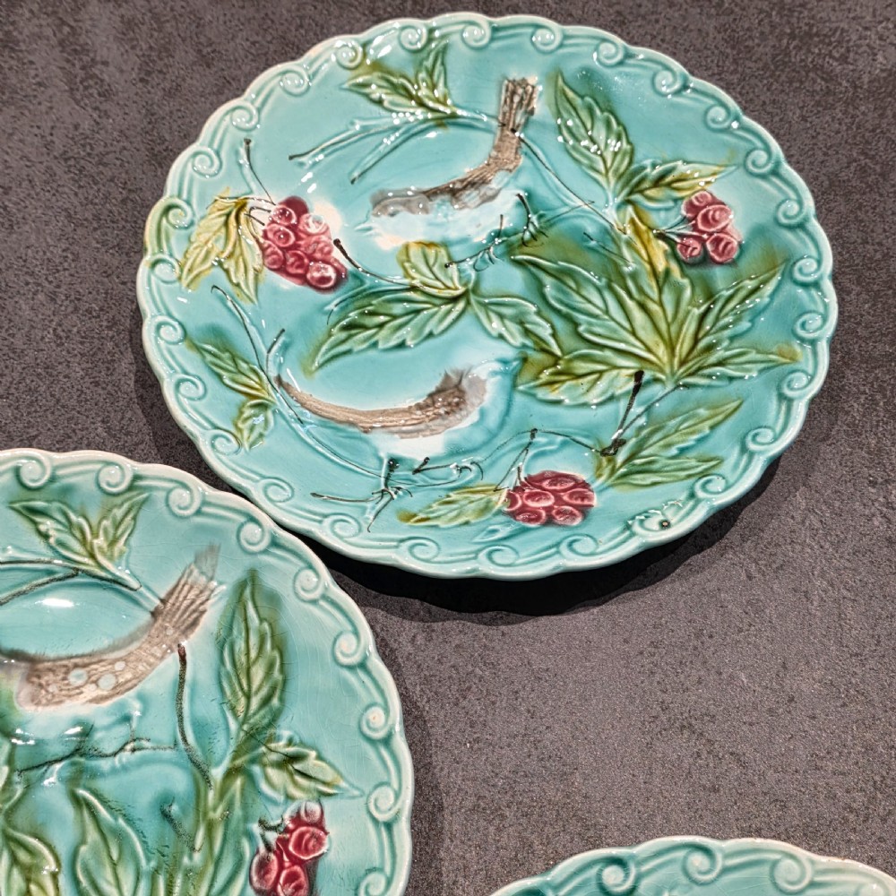 Antique Set of 5 x French Majolica Plates c1880 View VII