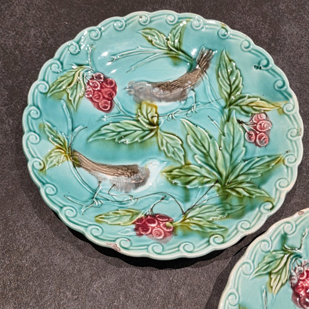 Antique Set of 5 x French Majolica Plates c1880 View VIII