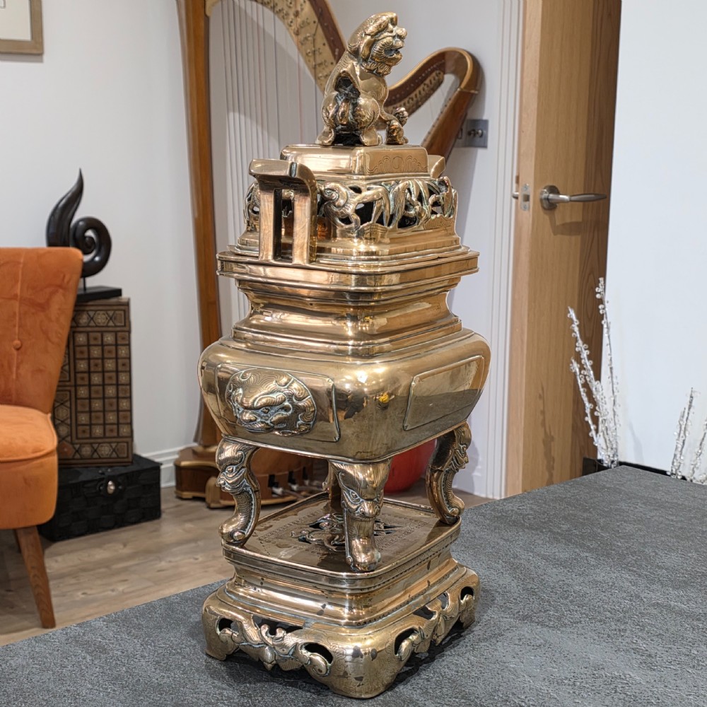 Stunning large mid/late19th century Chinese bronze/brass censer on stand