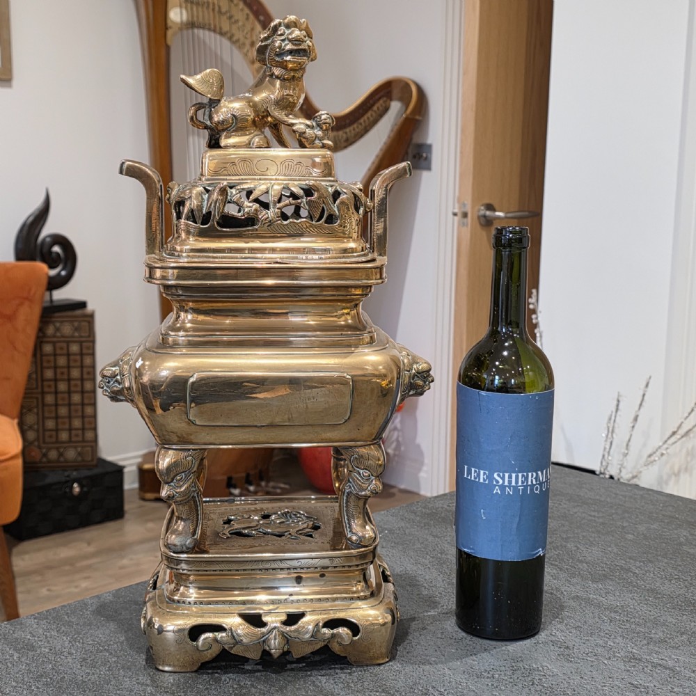 Stunning large mid/late19th century Chinese bronze/brass censer on stand View II