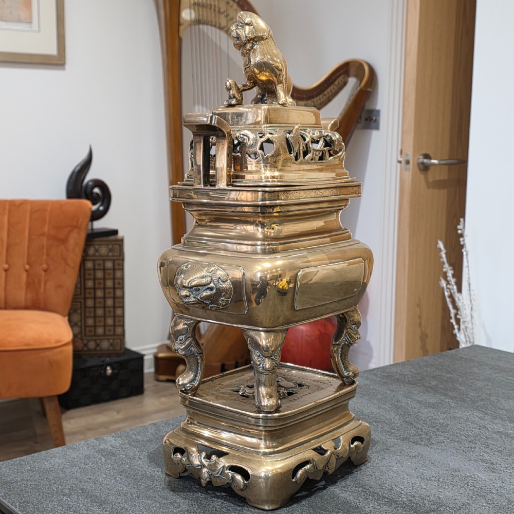 Stunning large mid/late19th century Chinese bronze/brass censer on stand View VI