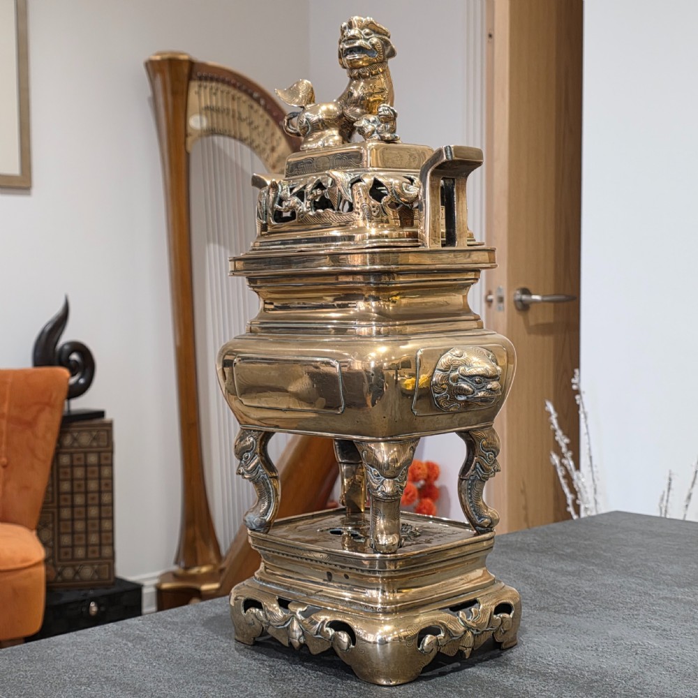Stunning large mid/late19th century Chinese bronze/brass censer on stand View VIII