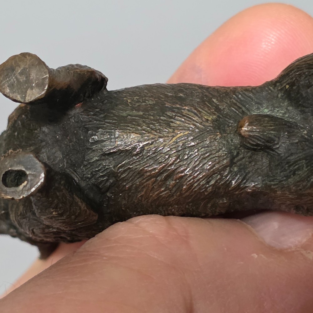 A small early twentieth-century Austrian bronze dog figurine standing with pricked ears and textured fur detail. View XI