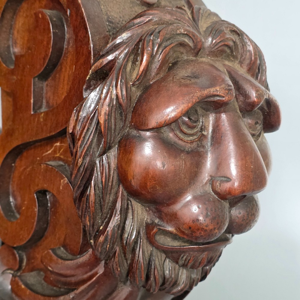 Pair of Antique Carved Wooden Lion Brackets / Shelf Supports – Large Architectural Corbels – Circa 1900 45cm
 View IV