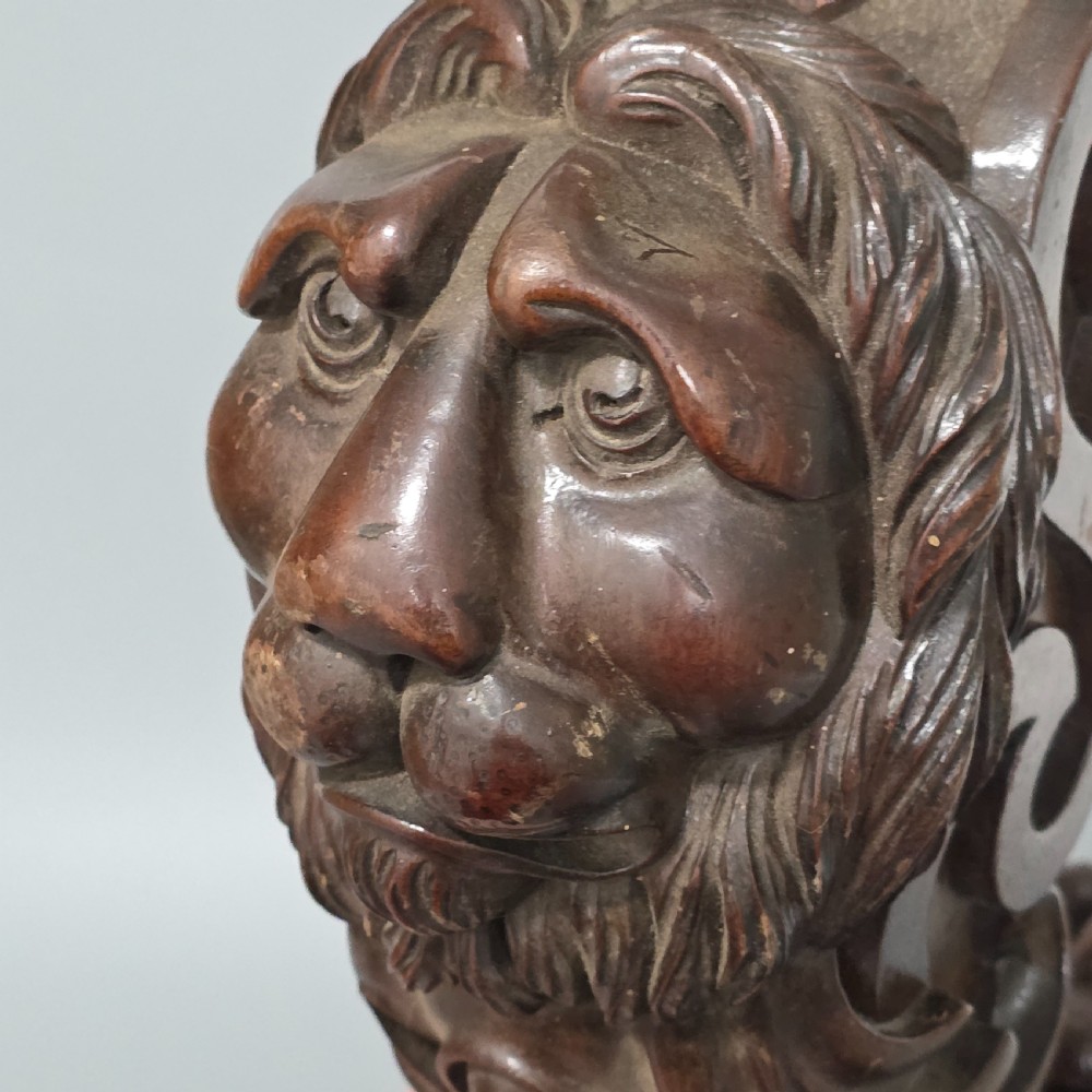 Pair of Antique Carved Wooden Lion Brackets / Shelf Supports – Large Architectural Corbels – Circa 1900 45cm
 View V