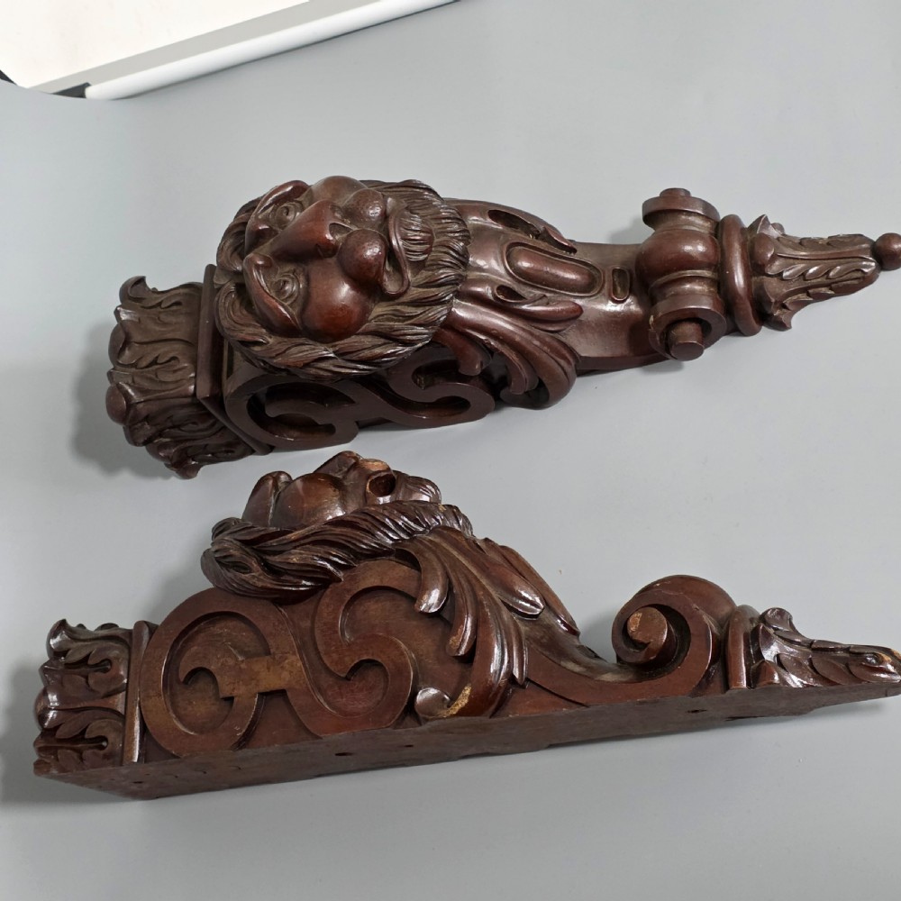 Pair of Antique Carved Wooden Lion Brackets / Shelf Supports – Large Architectural Corbels – Circa 1900 45cm
 View VIII