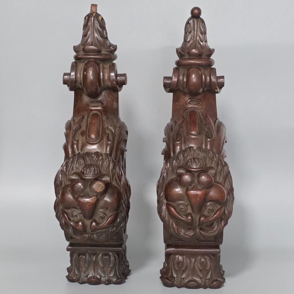Pair of Antique Carved Wooden Lion Brackets / Shelf Supports – Large Architectural Corbels – Circa 1900 45cm
 View IX