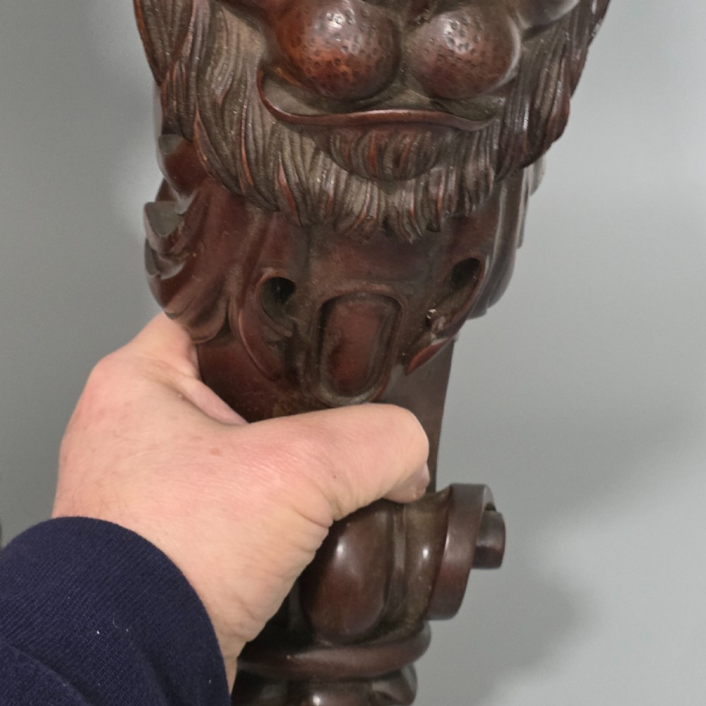 Pair of Antique Carved Wooden Lion Brackets / Shelf Supports – Large Architectural Corbels – Circa 1900 45cm
 View X