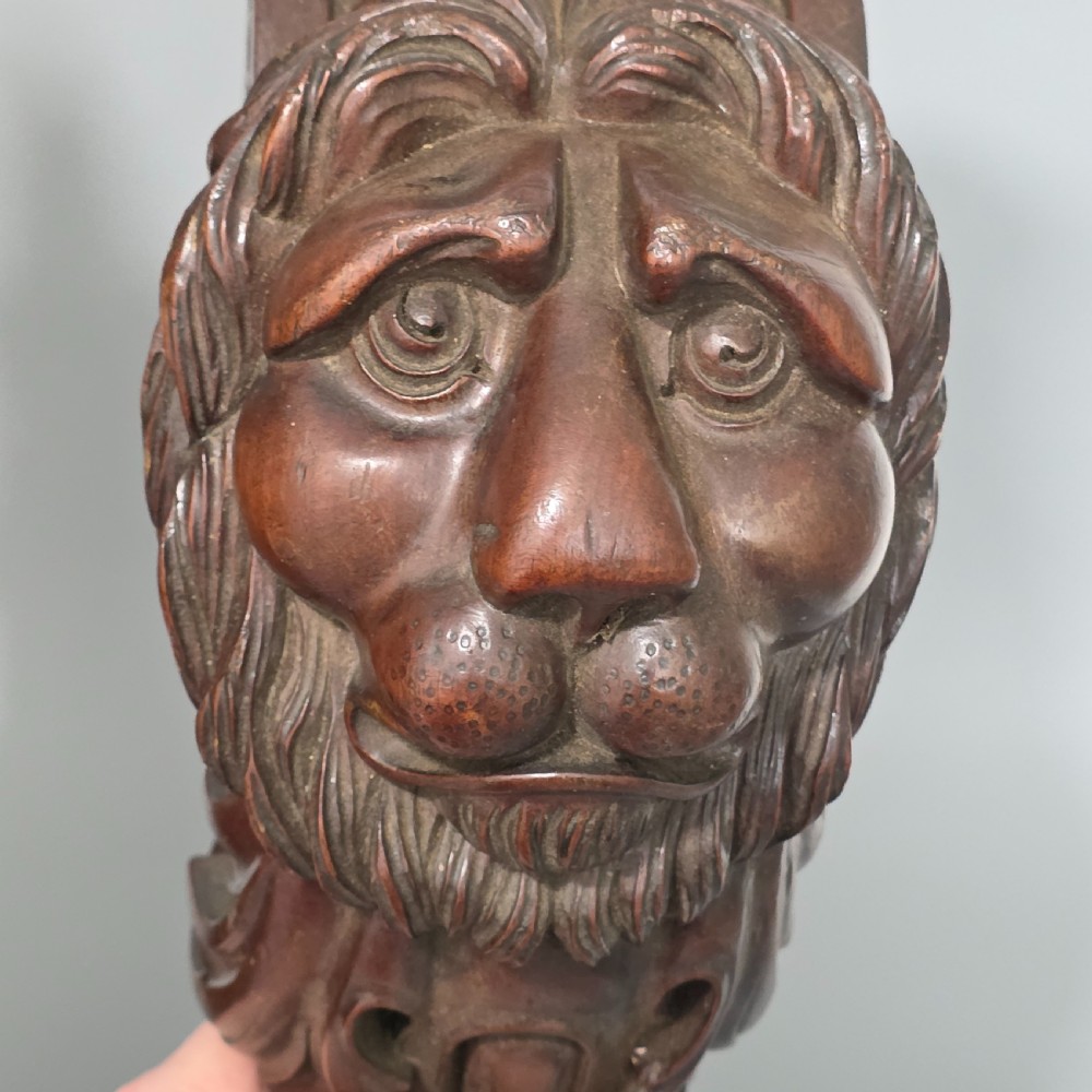 Pair of Antique Carved Wooden Lion Brackets / Shelf Supports – Large Architectural Corbels – Circa 1900 45cm
 View XI