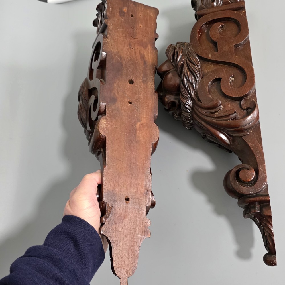 Pair of Antique Carved Wooden Lion Brackets / Shelf Supports – Large Architectural Corbels – Circa 1900 45cm
 View XXIII