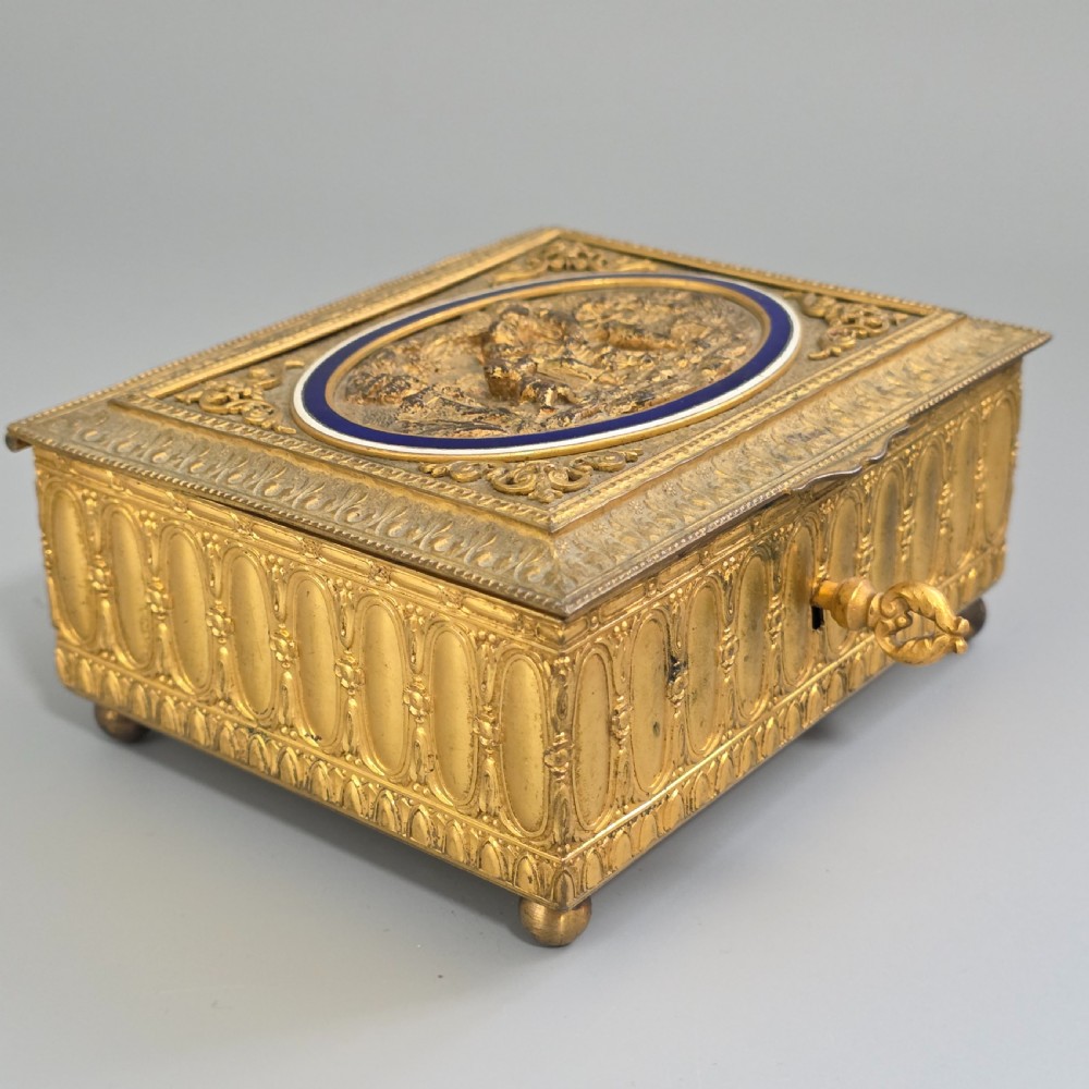 Antique French Ormolu & Blue Enamel Trinket Box Figural Scene c1900 Jewellery Box